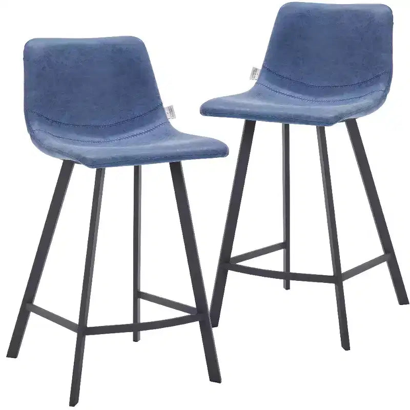 LeisureMod Elland Leather 35 Tabouret de comptoir rembourré Moderne avec pieds en acier inoxydable noir pour îlot de cuisine ou bar à domicile, lot de 2