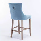CLIHOME Lot de 2 tabourets de bar contemporains en velours avec capitonnage et pieds en bois, clous décoratifs chromés