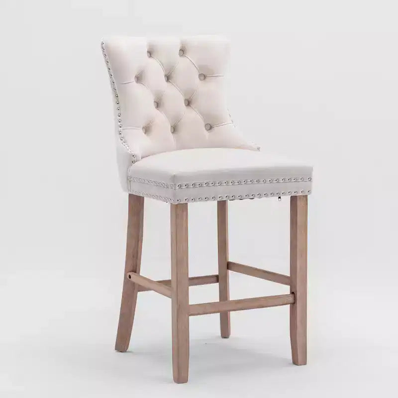 CLIHOME Lot de 2 tabourets de bar contemporains en velours avec capitonnage et pieds en bois, clous décoratifs chromés