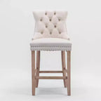 CLIHOME Lot de 2 tabourets de bar contemporains en velours avec capitonnage et pieds en bois, clous décoratifs chromés