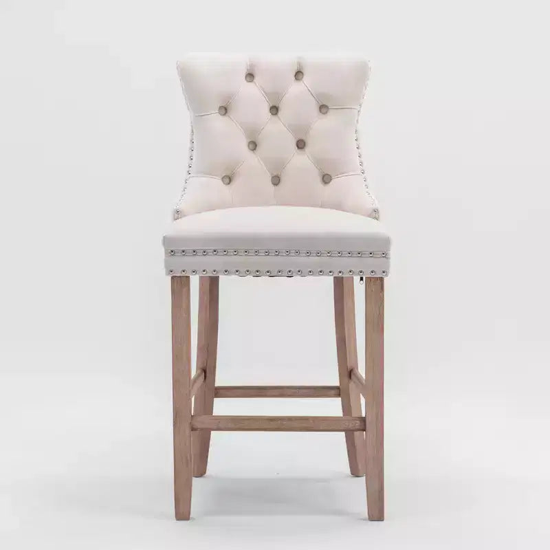 CLIHOME Lot de 2 tabourets de bar contemporains en velours avec capitonnage et pieds en bois, clous décoratifs chromés