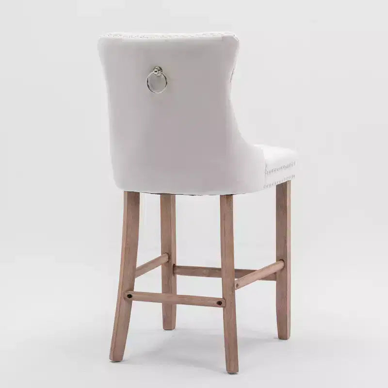 CLIHOME Lot de 2 tabourets de bar contemporains en velours avec capitonnage et pieds en bois, clous décoratifs chromés