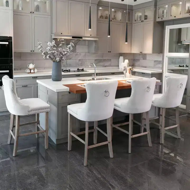 CLIHOME Lot de 2 tabourets de bar contemporains en velours avec capitonnage et pieds en bois, clous décoratifs chromés