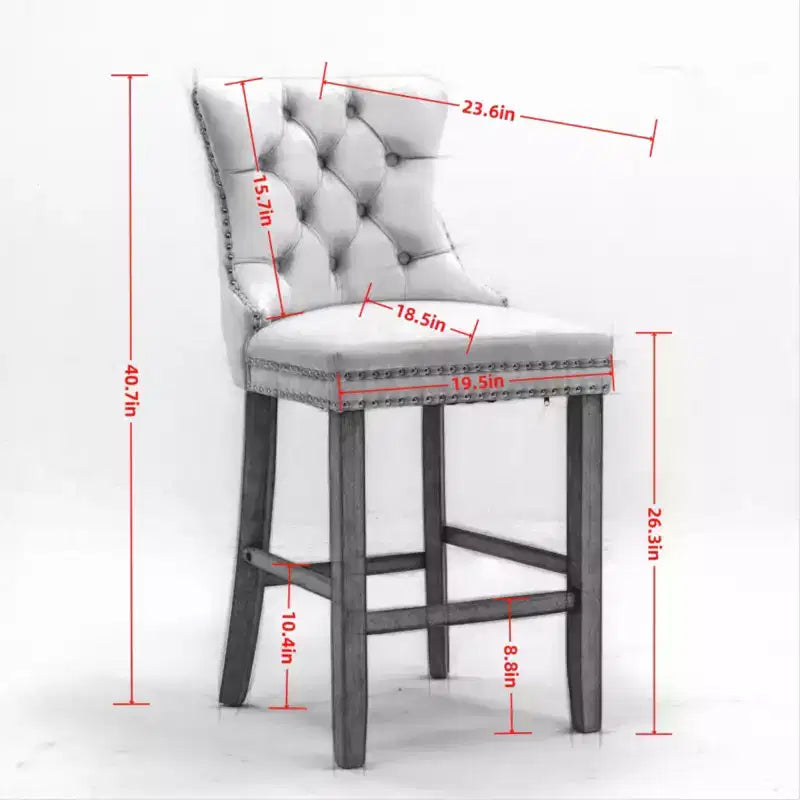 CLIHOME Lot de 2 tabourets de bar contemporains en velours avec capitonnage et pieds en bois, clous décoratifs chromés