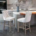 CLIHOME Set of 2 Contemporary Velvet Upholstered Barstools with Button Tufted Decoration and Wooden Legs, Chrome Nailhead Trim