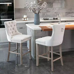 CLIHOME Set of 2 Contemporary Velvet Upholstered Barstools with Button Tufted Decoration and Wooden Legs, Chrome Nailhead Trim
