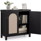 Buffet avec armoire de rangement à accents de rotin, buffet avec étagères réglables, armoire de rangement avec portes en rotin synthétique pour salon, salle à manger