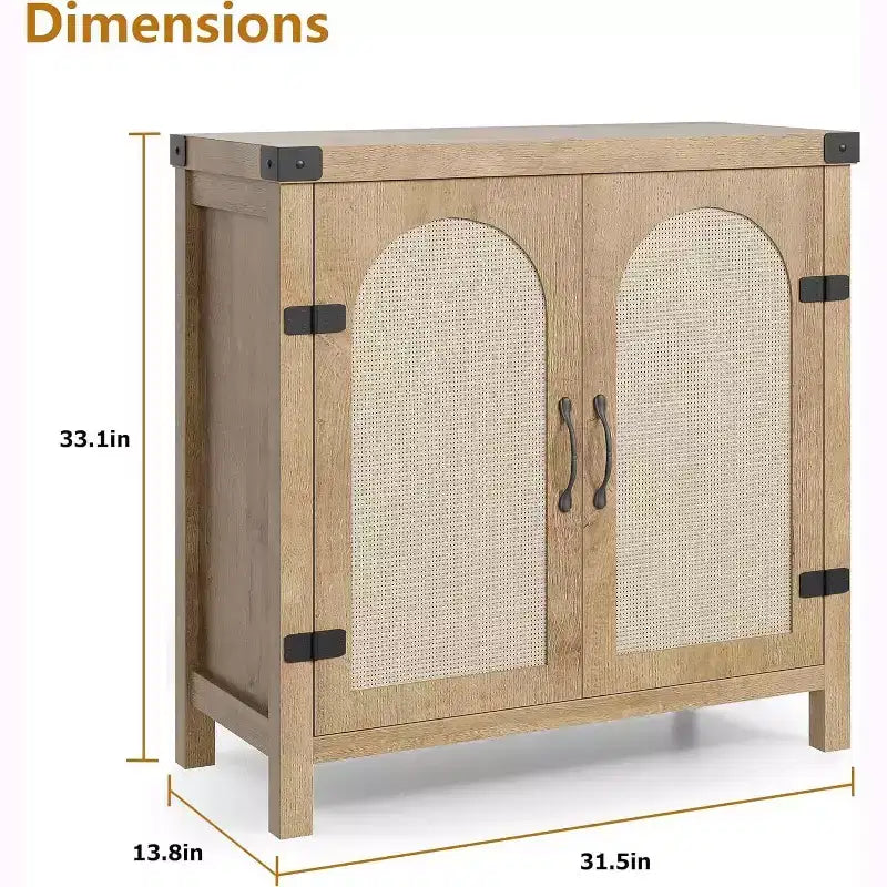 Buffet avec armoire de rangement à accents de rotin, buffet avec étagères réglables, armoire de rangement avec portes en rotin synthétique pour salon, salle à manger