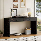 MAYEERTY Console incurvée avec rangement 2 tiroirs Consoles rustiques pour entrée Couloir Noir
