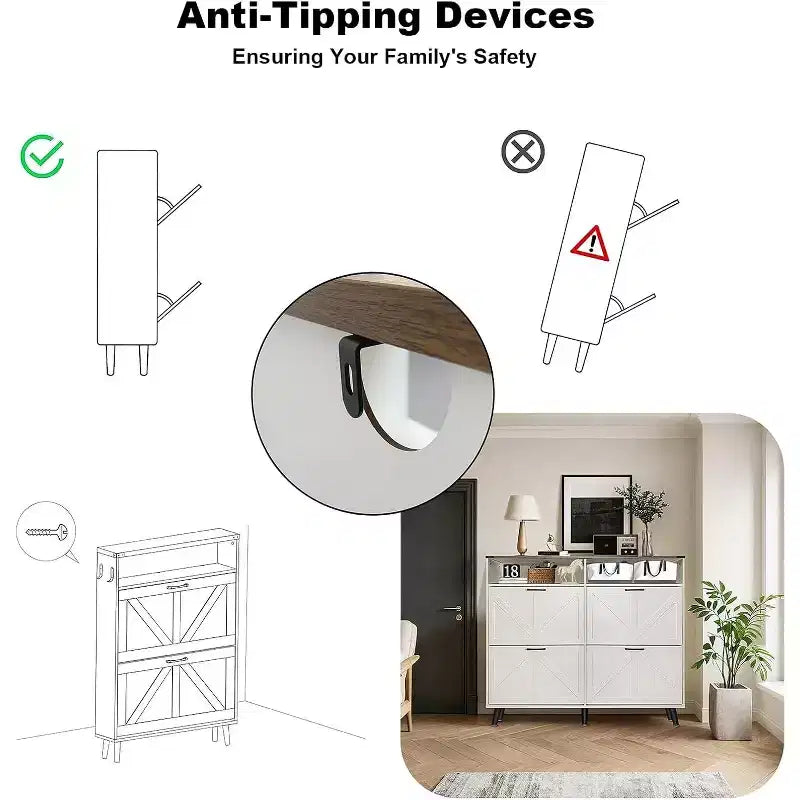 Meuble à chaussures avec 4 tiroirs basculants, Organisateur de chaussures mince sur pied avec pieds en métal, Meuble de rangement étroit pour entrée, Blanc