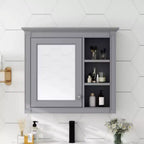 30x28 inch Gray Wall Mounted Bathroom Storage Medicine Cabinet with Mirror and 3 Open Shelves