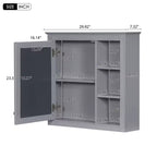 Meuble de salle de bain mural gris de 30x28 pouces avec miroir et 3 étagères ouvertes