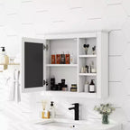 Meuble de salle de bain mural gris de 30x28 pouces avec miroir et 3 étagères ouvertes