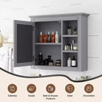 Meuble de salle de bain mural gris de 30x28 pouces avec miroir et 3 étagères ouvertes