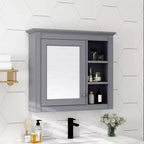 Meuble de salle de bain mural gris de 30x28 pouces avec miroir et 3 étagères ouvertes