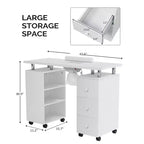 Karlhome Table de manucure de 42,5 po en MDF blanc avec 3 tiroirs, meuble latéral ouvert, portes et collecteur de poussière électrique