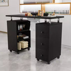 Karlhome 42.5 in. White MDF 3-Drawer Manicure Table Nail Desk with Open Side Cabinet, Doors, Electric Dust Collector