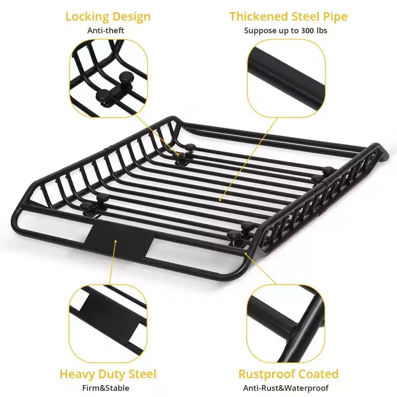 Panier de toit, 160x110x16 cm, porte-bagages en acier robuste - Capacité de charge 75 kg pour SUV, camion, voitures