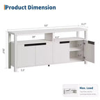 Meuble TV pour téléviseurs jusqu'à 70 pouces, long meuble de divertissement blanc avec 4 portes et étagères ouvertes, meuble console de télévision marron rustique