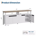 Meuble TV pour téléviseurs jusqu'à 70 pouces, long meuble de divertissement blanc avec 4 portes et étagères ouvertes, meuble console de télévision marron rustique