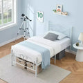 Twin Metal Bed Frame with Headboard, Durable Platform, Heavy Duty Steel Slats, Rounded Corners, Strong Bearing Capacity, Under Bed Storage, White