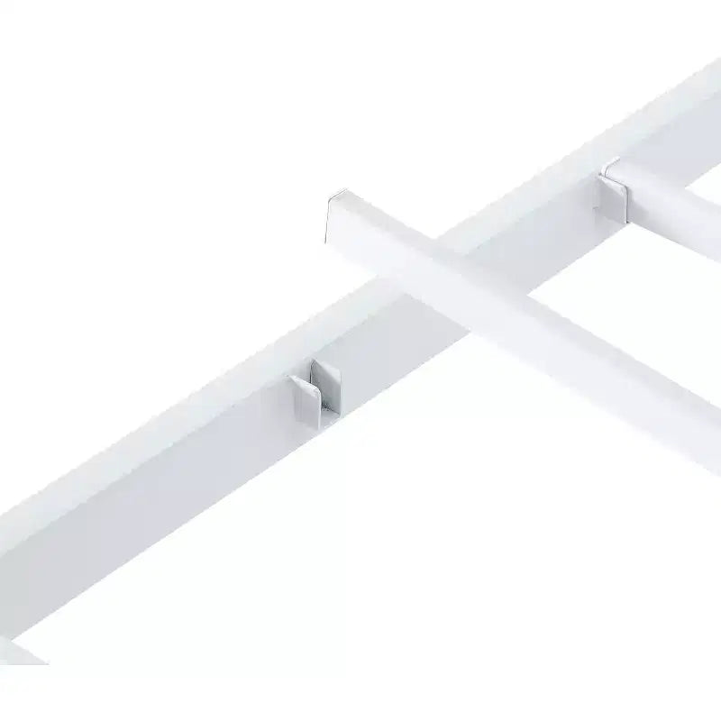 Cadre de lit double en métal avec tête de lit, plateforme durable, lattes en acier robustes, coins arrondis, forte capacité de charge, rangement sous le lit, blanc