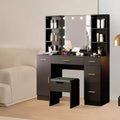 Farmhouse Makeup Vanity Table Set with Lighted Mirror,55.7 Modern Vanity Desk with Power Outlet&Storage Shelves,Dressing Table for Women & Girls