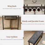 Ensemble table de salle à manger pour 4, table de salle à manger avec tiroirs de rangement et casier à vin, ensemble table de salle à manger de cuisine avec bancs rembourrés pour salle à manger - Gris