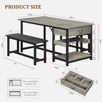 Ensemble table de salle à manger pour 4, table de salle à manger avec tiroirs de rangement et casier à vin, ensemble table de salle à manger de cuisine avec bancs rembourrés pour salle à manger - Gris