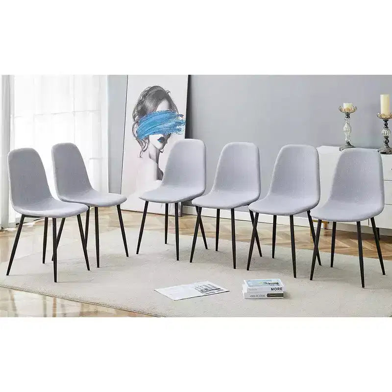 MAYEERTY Lot de 6 chaises de salle à manger confortables en lin et coton Gris clair avec dossier intégré Style moderne