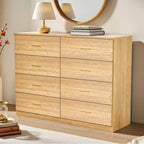 Commode Okak minimaliste moderne à 8/9 tiroirs avec poignées dorées, rangement spacieux et robuste pour chambre à coucher et salon