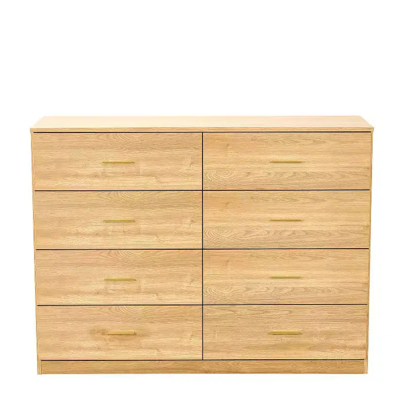 Commode Okak minimaliste moderne à 8/9 tiroirs avec poignées dorées, rangement spacieux et robuste pour chambre à coucher et salon