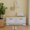 AndMakers 17.71 in. H x 41.33 in. W Antique White Shoe Cabinet with 2 Flip Drawers and Adjustable Shelf