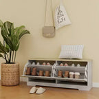 AndMakers Meuble à chaussures blanc antique de 45 cm H x 105 cm L avec 2 tiroirs basculants et une étagère réglable