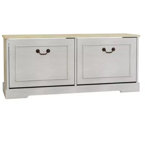 AndMakers Meuble à chaussures blanc antique de 45 cm H x 105 cm L avec 2 tiroirs basculants et une étagère réglable