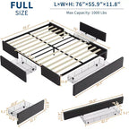 Cadre de lit plateforme Queen avec 3 tiroirs de rangement, profil bas, base à lattes, sans sommier, gris