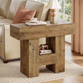 Lantine Narrow End Table, Farmhouse Sofa Side Table with 2-Tier Storage Shelf and Heavy Duty Base for Living Room