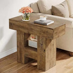 Table d'appoint étroite Lantine, table d'appoint de canapé de style ferme avec étagère de rangement à 2 niveaux et base robuste pour le salon