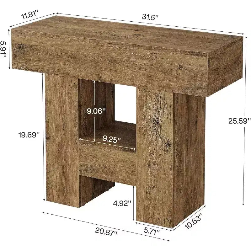 Table d'appoint étroite Lantine, table d'appoint de canapé de style ferme avec étagère de rangement à 2 niveaux et base robuste pour le salon