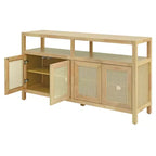 MAYEERTY Buffet en rotin avec cadre en bois massif et étagères réglables à 3 positions pour les salons, couleur naturelle