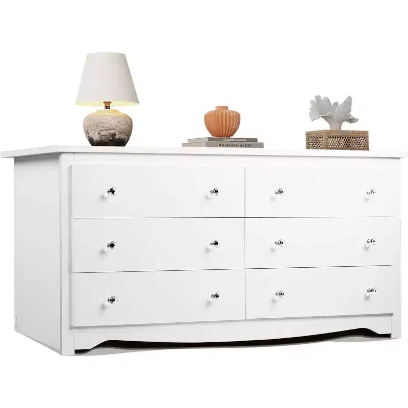 DEXYLLO Commode de Rangement Moderne à 6 Tiroirs, Grande Commode en Bois pour Chambre ou Salon, Meuble de Rangement Long, Armoire Blanche de 150 cm