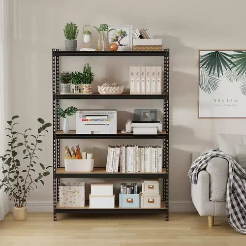 Acekool Étagères de Rangement pour Garage 5 Niveaux Robustes, Étagère Métallique Réglable, Capacité de Charge 1750 kg, 122 x 46 x 185 cm, Noir