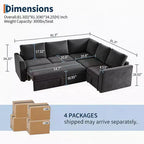 Canapé d'angle en chenille en U Acekool, gris | Lit gigogne, ensemble de 6 pièces avec pouf et rangement caché | Profondeur d'assise de 44 po