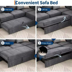 Canapé d'angle en chenille en U Acekool, gris | Lit gigogne, ensemble de 6 pièces avec pouf et rangement caché | Profondeur d'assise de 44 po