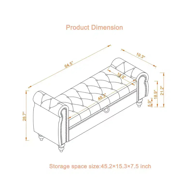 Banc de lit TUYOHW pour chambre à coucher, chaise longue capitonnée avec rangement, banc rembourré, bleu marine