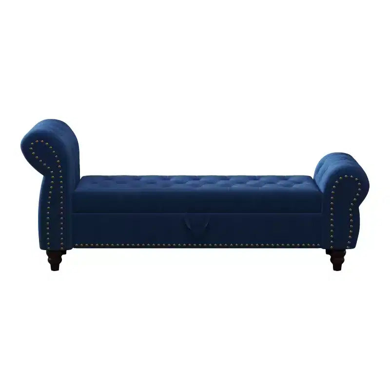 Banc de lit TUYOHW pour chambre à coucher, chaise longue capitonnée avec rangement, banc rembourré, bleu marine