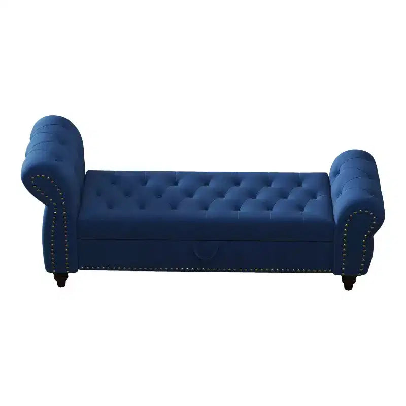 Banc de lit TUYOHW pour chambre à coucher, chaise longue capitonnée avec rangement, banc rembourré, bleu marine