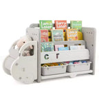 Costway Meuble de Rangement pour Jouets et Bibliothèque pour Enfants à 3 Niveaux avec 2 Boîtes de Rangement Tête de Voiture Décorative