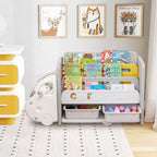 Costway Meuble de Rangement pour Jouets et Bibliothèque pour Enfants à 3 Niveaux avec 2 Boîtes de Rangement Tête de Voiture Décorative