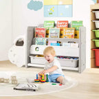 Costway Meuble de Rangement pour Jouets et Bibliothèque pour Enfants à 3 Niveaux avec 2 Boîtes de Rangement Tête de Voiture Décorative
